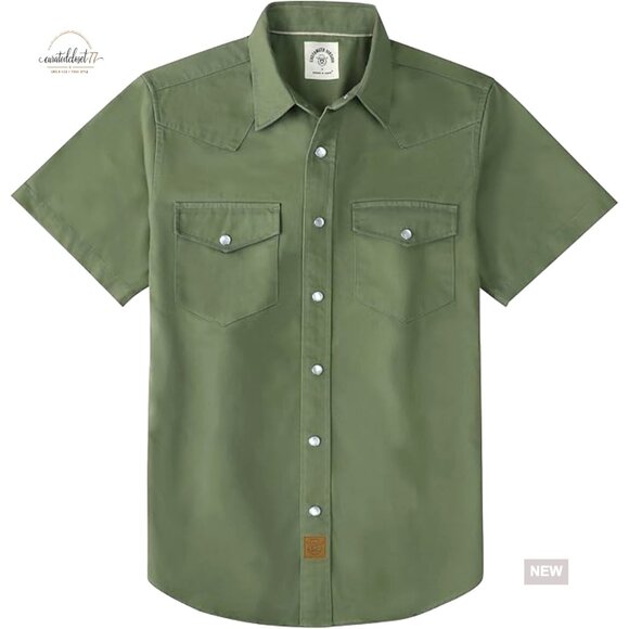 Men's Heavyweight Cotton Pearl Snap Western Shirt Short Sleeve